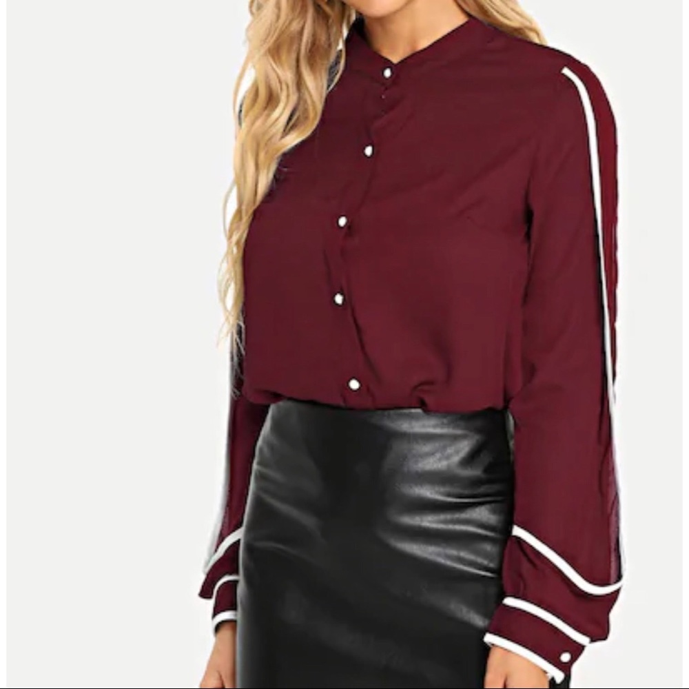 Bishop Sleeve Semi Sheer Button Up Blouse - Picture 3 of 4